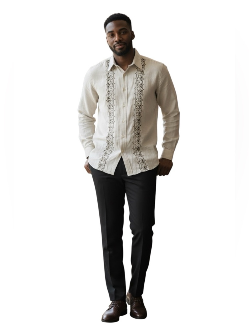 Lucky Brand 100% Linen Embroidered Guayabera BOHO Long Sleeve Shirt - XXL Cream